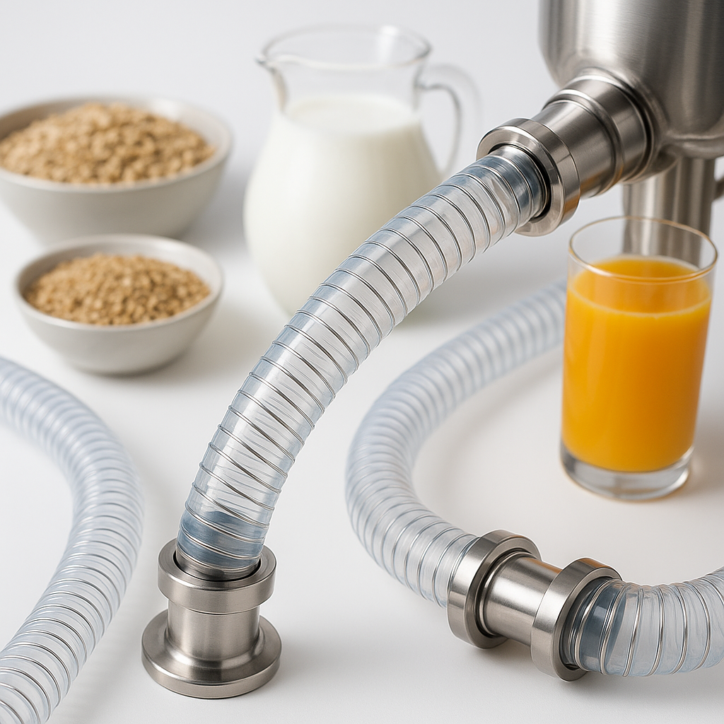 A clean, clear, flexible food-grade hoses in use